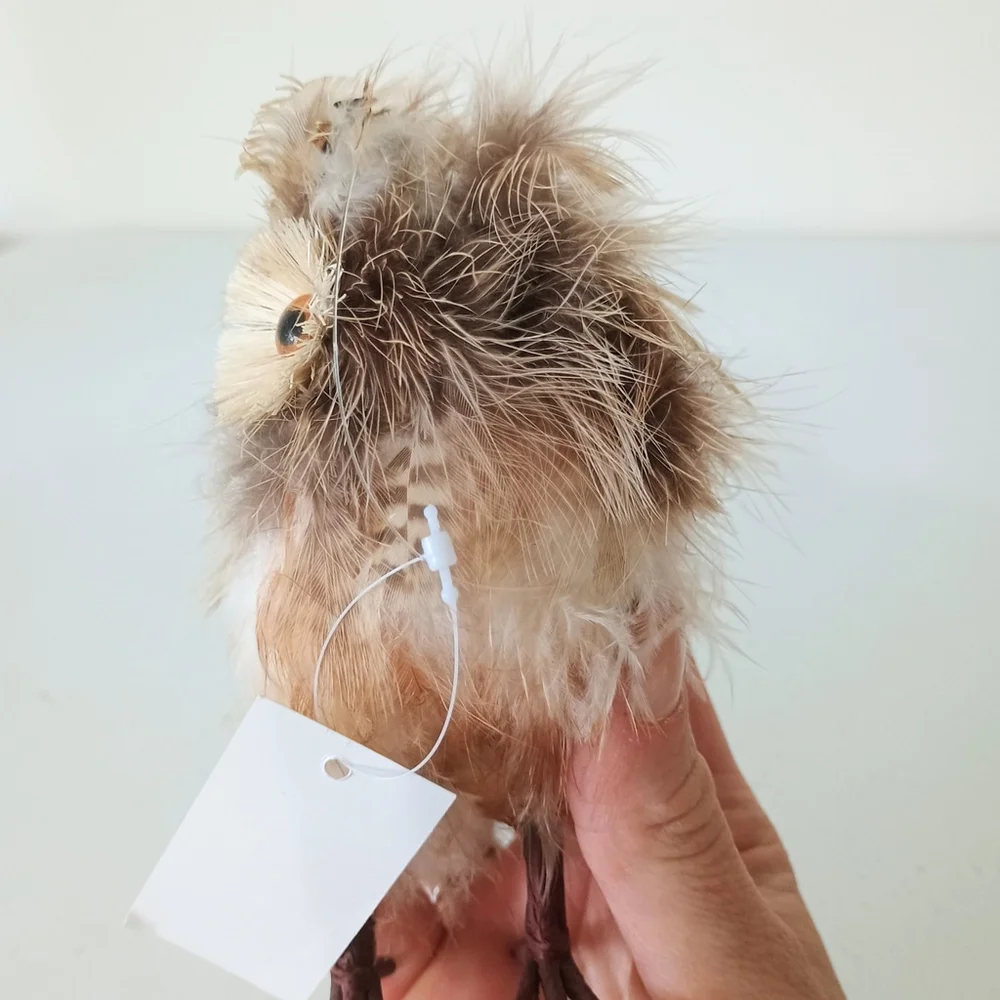 Pair Of Life Like Detailed Feathered Furry Owl Figurines Rustic Fall Decor